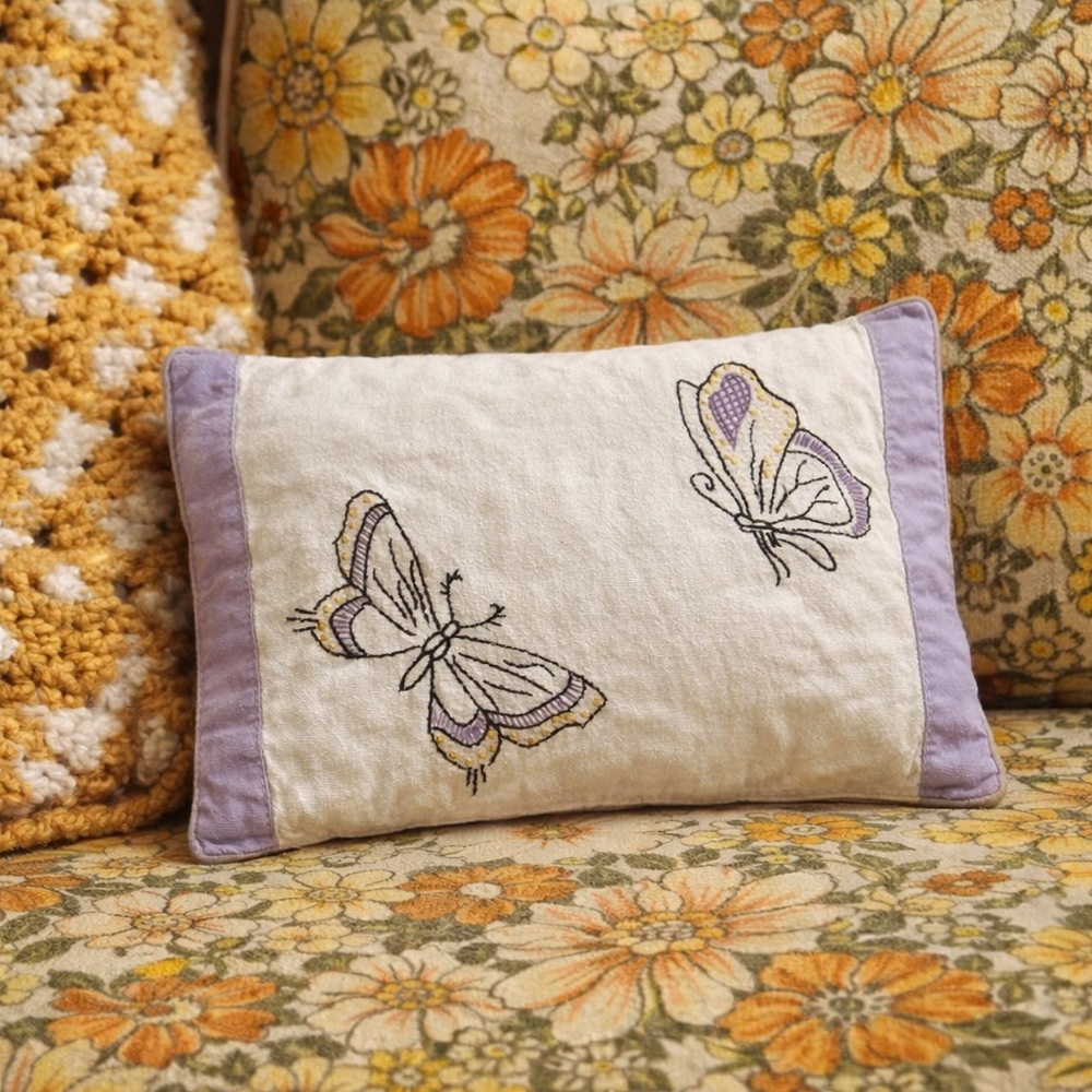 🍓 5 FOR $40 Vintage Cottagecore purple Butterfly embroidered pillow sham